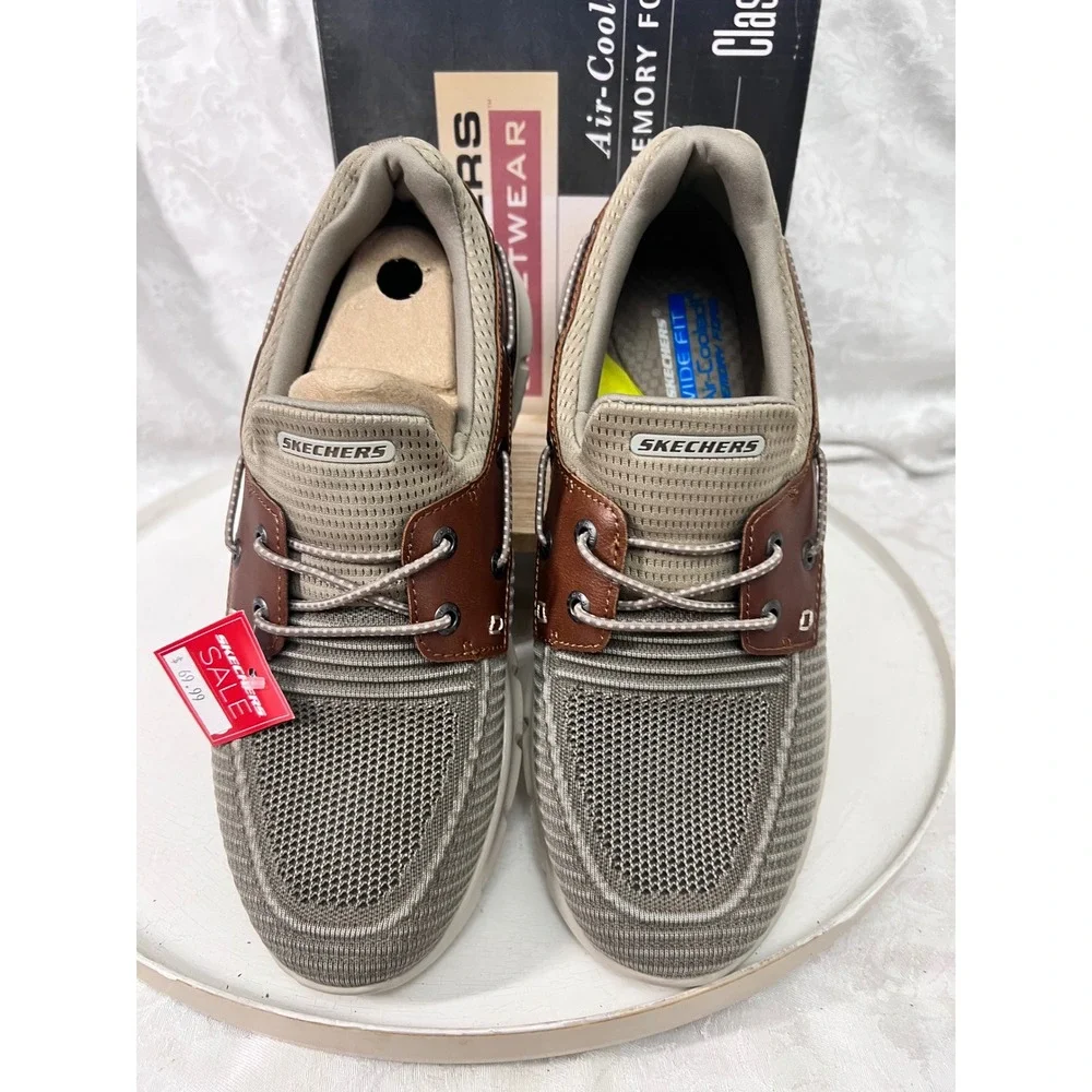 Skechers Del Retto Clean Slate Taupe Wide Fit Boat Shoes 210237W Mens 9 NIB